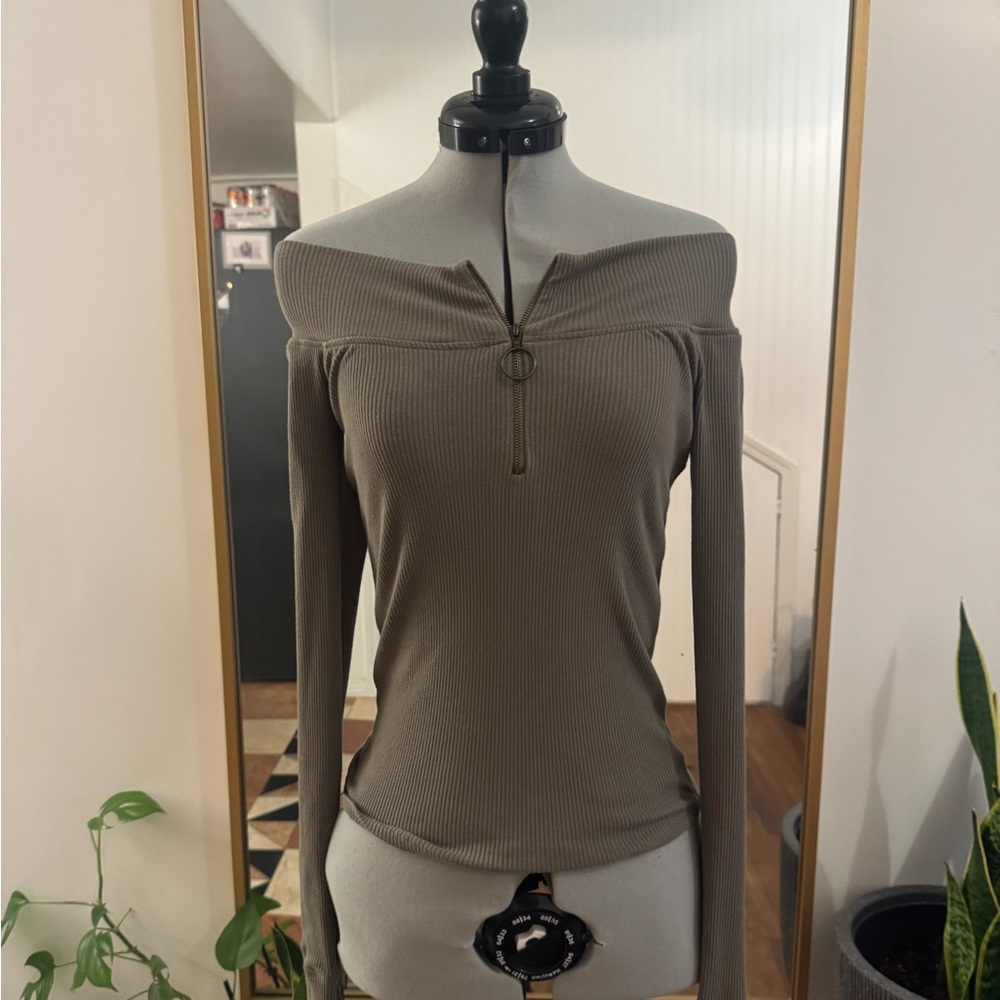 green off the shoulder long sleeve Free people